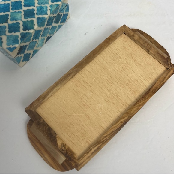 Beautiful decor set-small tile tray and inlaid shell box in blue/aqua - Picture 5 of 16